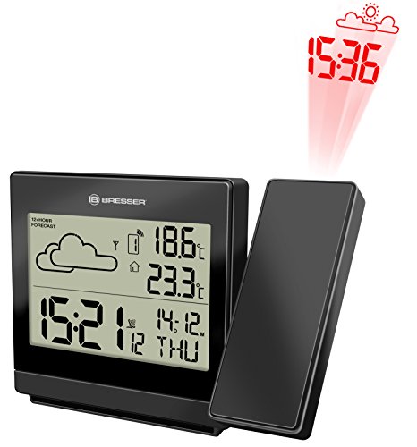 Bresser Funkwetterstation TemeoTrend P mit Trendvorhersage, Projektor und Wecker, Schwarz - 5