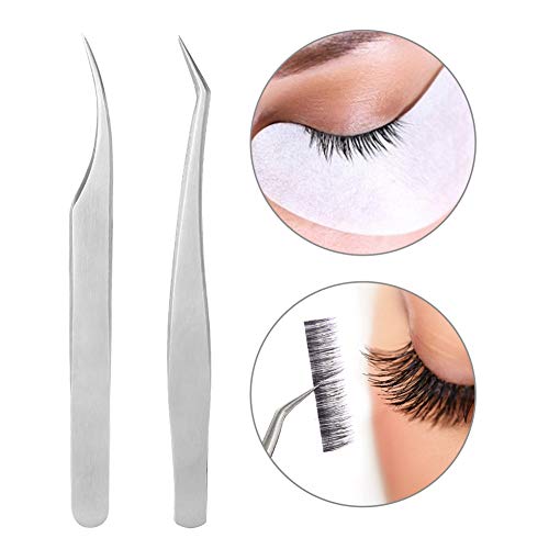 Preisvergleich Produktbild Falscher Künstlich Wimpern Pinzette mit Schutzhülle, 2 Arten Antistatik Wimpernpinzette aus Edelstahl, Make-up Wimpernverlängerung und Wimpernpfropfung (2 Stück)