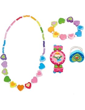 4 tlg. Set Mädchenschmuck Motiv Regenbogen Herz - Halskette Armband Uhr Ring - VERSANDKOSTENFREI nach BRD