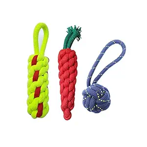 Tikora International Dog Toy | Small puuppy Rope Toy | Combo of 3 | 100% Safe and Natural (Color May Vary)