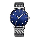 XiYuanShangMao Herrenuhr Sport-Runde Alloy Mesh-Armbanduhren (Schwarz Blau)