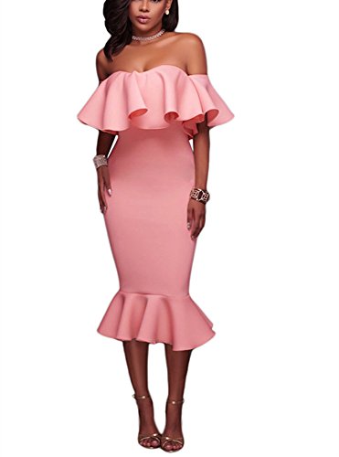 knee length dresses for ladies Women Pallas Pink Lace Trim Crochet Mermaid Maxi Dress main image 1