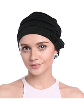 Ababalaya Damen Elegante Weich Seite 3D Blume Plissee Muslim Kopftuch Chemo Krebs Cap Nachtmütze