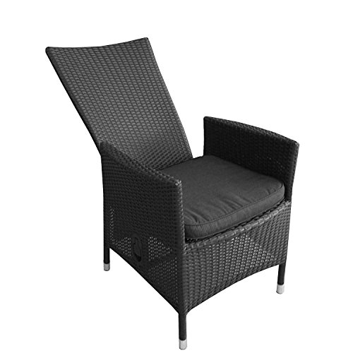 Poly Rattan Sessel Rattansessel Gartensessel Rattanstuhl Gartenstuhl Relaxsessel Lehne stufenlos verstellbar Schwarz + Sitzkissen Schwarz - 2