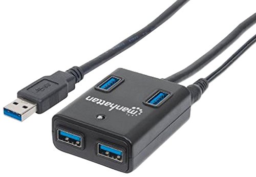 Manhattan USB 3.0 Hub (4 Ports, Stromversorgung über Netzteil oder USB) 162302 schwarz