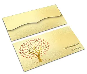 Brown Cloud Customised Light Golden Yellow Metallic Paper Shagun/Money/Gift Envelope/Cover/Lifafa for Gift/Festival with Personalized Text Message/Name (BCSE LGYellow 001) (Pack of 50)