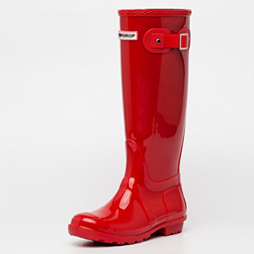 Boots Men's Shoes Spring and summer fashion Water Tall Waterproof rubber shoes Ms Non-slip overshoes PVC Height 14 inches (Color : Red, Size : 38)