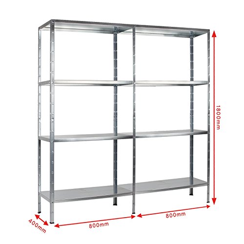 Regal Steckregal 2er Set verzinkt Metall 180x160x40cm Regalsystem Steckregalsystem 8 Metall-Böden Traglast 520kg einfache Montage durch Stecksystem kein Verschrauben Schulte - 4