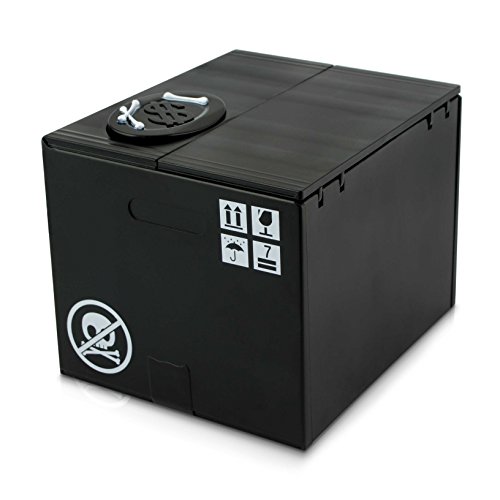 VENKON – Elektronische Spardose Skelett in der Box Trickspardose – 12 x 10 x 9 cm – schwarz - 6