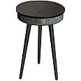 AWD Modern Smart Table with Built in 360° Bluetooth Speaker & Wireless QI Charger with Modern LED sensor light, 60H x 39W cm corner coffee table. (Black)