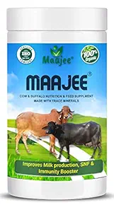 MAAJEE Cow and Buffalo Cattle Feed Nutrition Supplement Minerals Mixture Improves Healthy Skin Radiant Coat Milk Yield, Fat & SNF Content Gain Weight Mixture | 908gm