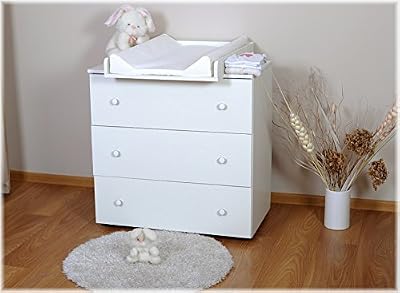 Klups Commode à langer bébé enfant Table à langer Paula + Matelas à langer amovible - 3 Tiroirs - Matériel de Haute Qualité