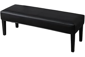EBETA Bankbezug Hockerbezug, PU-Leder Bank-Auflage Wasserdicht Esszimmerbankbezug Stretch Hussen für Ottomane Sitzauflagen (Schwarz)