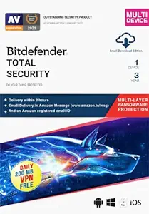 BitDefender Total Security Latest Version (Windows / Mac / Android / iOS) - 1 Device, 3 Years (Email Delivery in 2 hours - No CD)