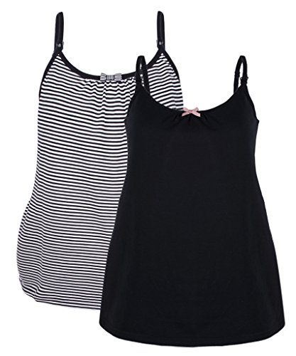 Intimate Portal Snuggle-Touch Cotton Maternity Nursing Cami Tank Black Black Stripes S