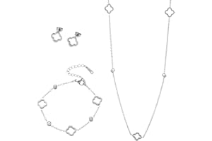 XFSRG 3 Pièces Bijoux Femme Trèfle à Quatre Feuilles Ajouré Bijoux Acier Inoxydable Hypoallergénique Cadeau de Fête Cadeau d'Anniversaire
