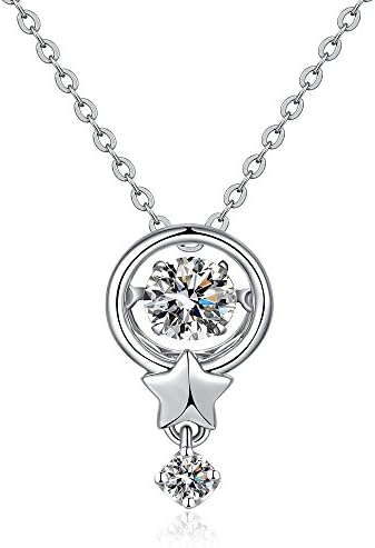 Dancing Necklace with CZ Diamond Pendant, 925 Sterling Silver Open Round Circle Necklace with Dangle Cubic Zirconia, Fashion Lucky Star Halo Pendant for Women, Shining Zircon Pendant Necklace