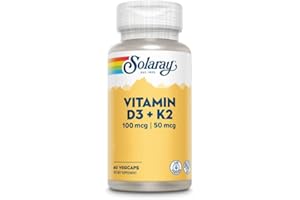 Solaray Vitamina D3 + K2 | Favorece la absorción de calcio y apoya al sistema cardiovascular y arterial | Sin Soja, gluten | Apto para Vegetarianos | 60 VegCap