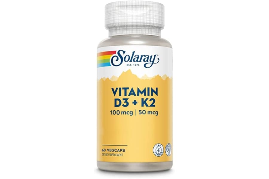 Solaray Vitamina D3 + K2 | Favorece la absorción de calcio y apoya al sistema cardiovascular y arterial | Sin Soja, gluten | 