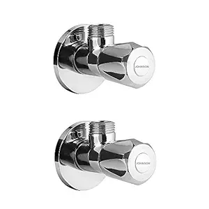 JOHNSON Eco Brass Angle Valve with Wall Flange for Geyser, Wash Basin, Shower & Faucet Spray Fitting || Pack of 2 Pcs || || 10 Year Warranty || (Chrome Finish)