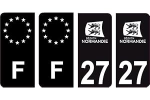 27 Eure logo noir normandie autocollant noir plaque immatriculation auto ville sticker Lot de 4 Stickers - Couleur : arrondis - Angles : arrondis