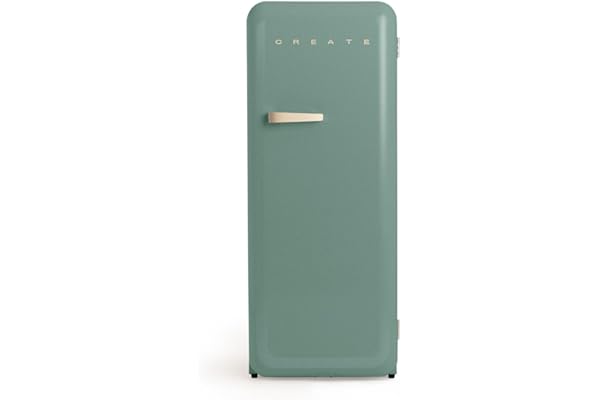 CREATE / RETRO FRIDGE 150 SAND/Frigorífico verde sage maneta arena con congelador 281L / 102W, bajo consumo, diseño vintage, 150cm, 3 estantes, regulador temperatura, botellero, 60x60x150cm