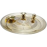 SHIV SHAKTI ARTS Brass Pooja Aarti Thali Along With Free Incense stick and Aarti Book Diameter=11.5" inch