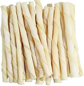 PSK PET MART Rawhide White Twisted Chew Sticks for Dogs Adult and Puppy Nonveg Stick FoodPack of 1kg