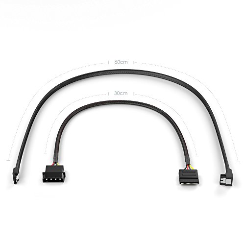 KabelDirekt 4-Pin Molex auf 15-Pin SATA Stromkabel 30 cm + 7-Pin SATA 3 Datenkabel 6 Gbit/s 90° gewinkelt 60 cm - 2