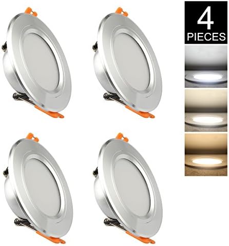 B2ocled 3-Color Changeable LED Downlights Round Recessed Ceiling Panel Lights Spotlights 4 Packs Silver