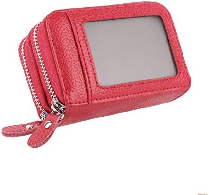 La Desire Zipper Credit Card Holder Case RFID Blocking Leather Travel Wallet Coin Purse for Womens (Red)