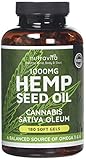 Hemp Seed Oil 1000mg Supplement 180 Soft Gel Capsules | Pure Cold Pressed Oil | 1000mg per Capsule | Made in The UK by Nutravita