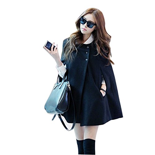Gaorui Women Fashion Cape Bat wing Poncho Cloak Woolen Coat Top Black cappa Jacket