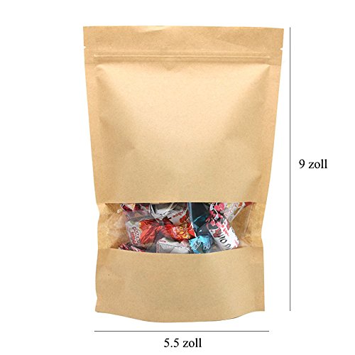 Zedtom 100STK Tüten Papiertüten Kekstüten aus Kraftpapier mit Sichtfenster für Bonbons Lebensmittel Nuss Kaffeebohne - 6