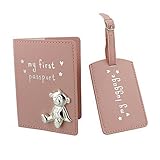 Button Corner Pink My First Passport & My Luggage Tag Gift Set with metal teddy icon - Baby Gift