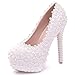Produktbild ZPFME Damen Plateau Braut High Heel Pearl Stiletto Sandalen Weiße Pumps Elegante Hochzeitsschuhe mit runder Zehenpartie,White-EU36/230