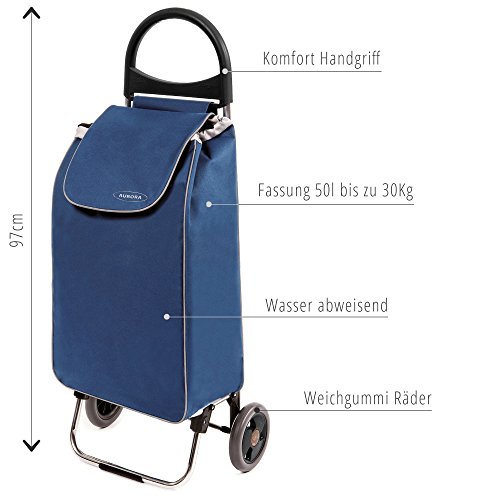 Einkaufstrolley Zussi in blau – Leichter Transport-Wagen Trolley 1,5kg mit leisen Gummi Rädern – Einkaufsroller mit 50l bis 30kg belastbar - 5
