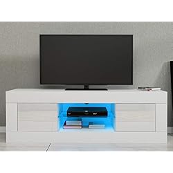 Anaelle Panana LED Meuble TV en Verre avec 2 Portes sur Salle de Séjour, Salon et Chambre à Coucher etc, Taile: 125 x 35 x 40 cm (Blanc)