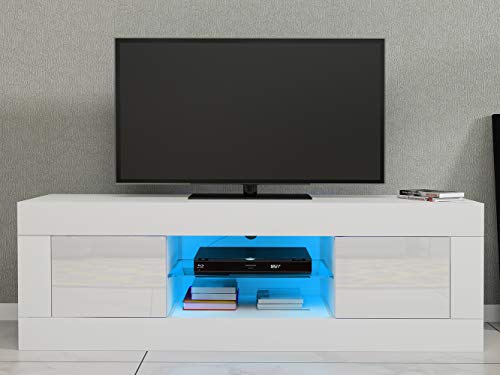 Anaelle Panana LED Meuble TV en Verre avec 2 Portes sur Salle de Séjour, Salon et Chambre à Coucher etc, Taile: 125 x 35 x 40 cm (Blanc)