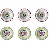6 Assiettes Style Méditerranéen Rose & Tulipani - Grès Coloré Lavable Micro-ondes 27cm