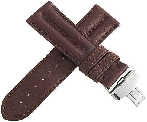 IceLink Men's Brown Genuine Leather Watch Band Strap W/ Stainless Steel Deployment Buckle 26mm