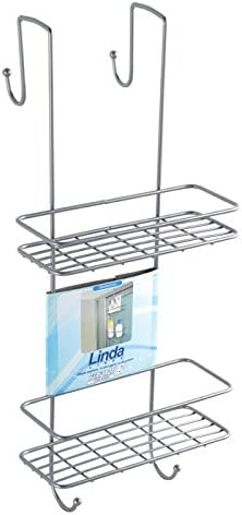 FERIDRAS Linda 2 Shelves Shelf with Hook Shower, Rectangular, Steel, Chrome, 21 x 25 x 60 cm