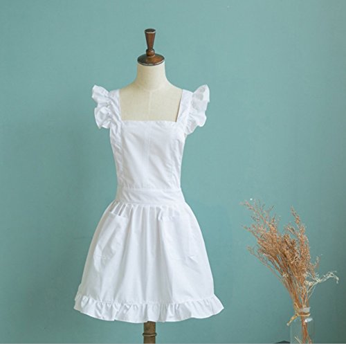 Viktorianischen Stil Spitze Küchenschürze Schürze Kostüm Pinafore Taschen – Weiß - 2