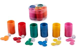 BLUECHOLON Set de 6 Cubiletes de Plástico para Parchís y Oca, con Dados y Fichas, Multicolor (Set 6 Cubiletes)