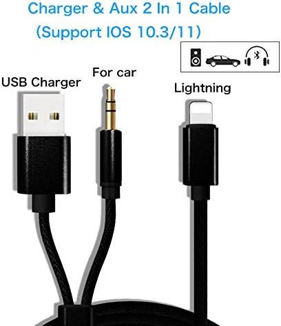 Aux Cord for iphone X / iPhone 8/8 Plus, iPhone 7/7 Plus Aux Adapter, USB charging plug/3.5mm Audio Cable Lightning Car Aux Charger Adapter for iPhone , Perfect for Car/Home Stereos(Supports iOS 11)