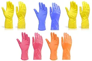 Sky Vogue Cleaning Gloves Reusable Rubber Hand Gloves, Stretchable Gloves for Washing Cleaning Kitchen Garden (Multicolour, Pack of 5 Pair)