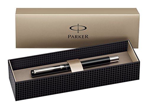 Parker S0160090 Vector Tintenroller (schwarz mit edelstahleinfassung, schwarze Tinte, Geschenkbox)