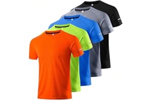 Confezione da 5 magliette a girocollo da uomo ad asciugatura rapida | Maglietta a maniche corte per corsa, palestra, allenamento