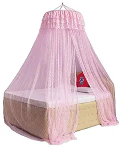 Homecute Embroidery Decorative Canopy with Embroidery Lase Hanging Double Bed Mosquito Net - Pink