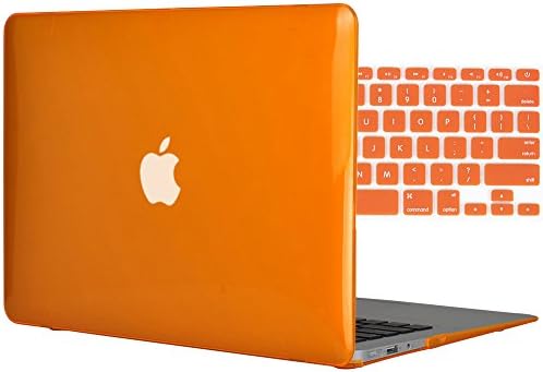 Topideal 2in1 Crystal Hard Shell Case Cover for 13-inch MacBook Air 13.3" (Model: A1369 and A1466) + Keyboard Cover-Orange